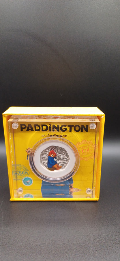 Paddington Bear, Royal Mint Collectible 50p, 2018. Paddington at the station.