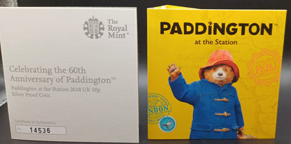 Paddington Bear, Royal Mint Collectible 50p, 2018. Paddington at the station.